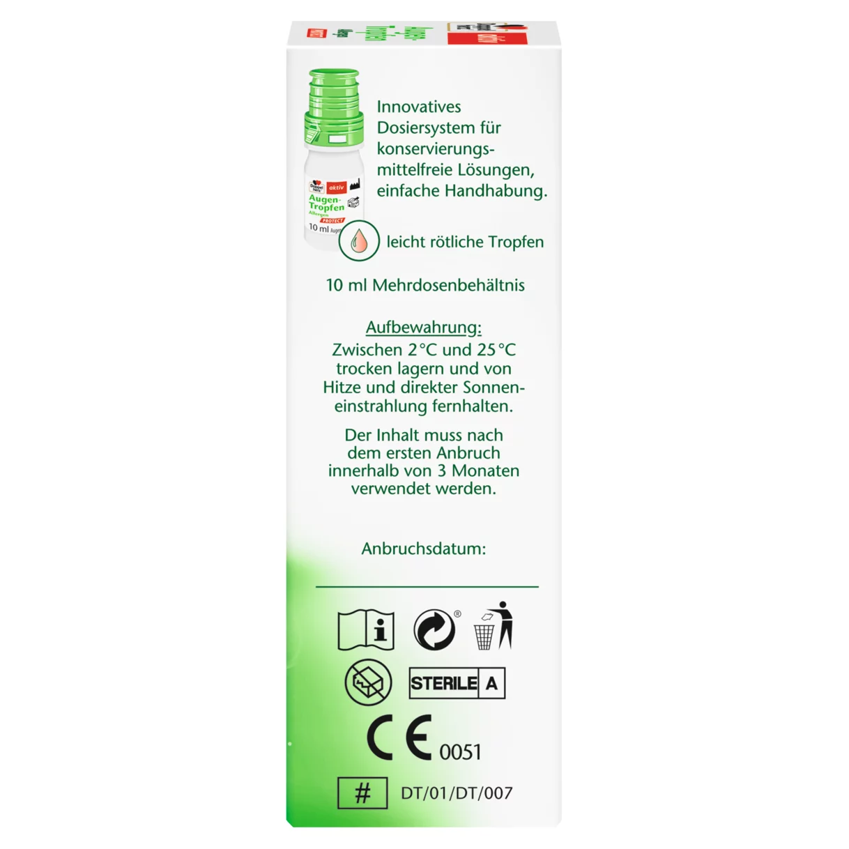 Abbildung der Produktverpackung Doppelherz aktiv Augen-Tropfen Allergen PROTECT Seitenansicht rechts
